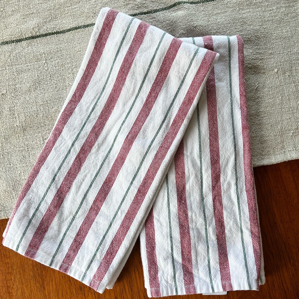 Williams Sonoma Red and Green Striped Towels